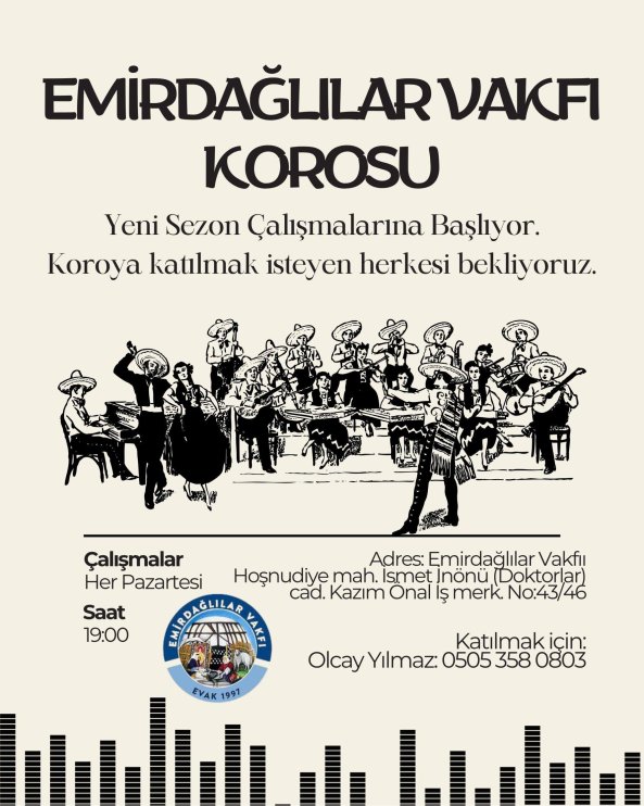 Emirdağlılar Vakfı Korosu Çalışmalarına Başlıyor